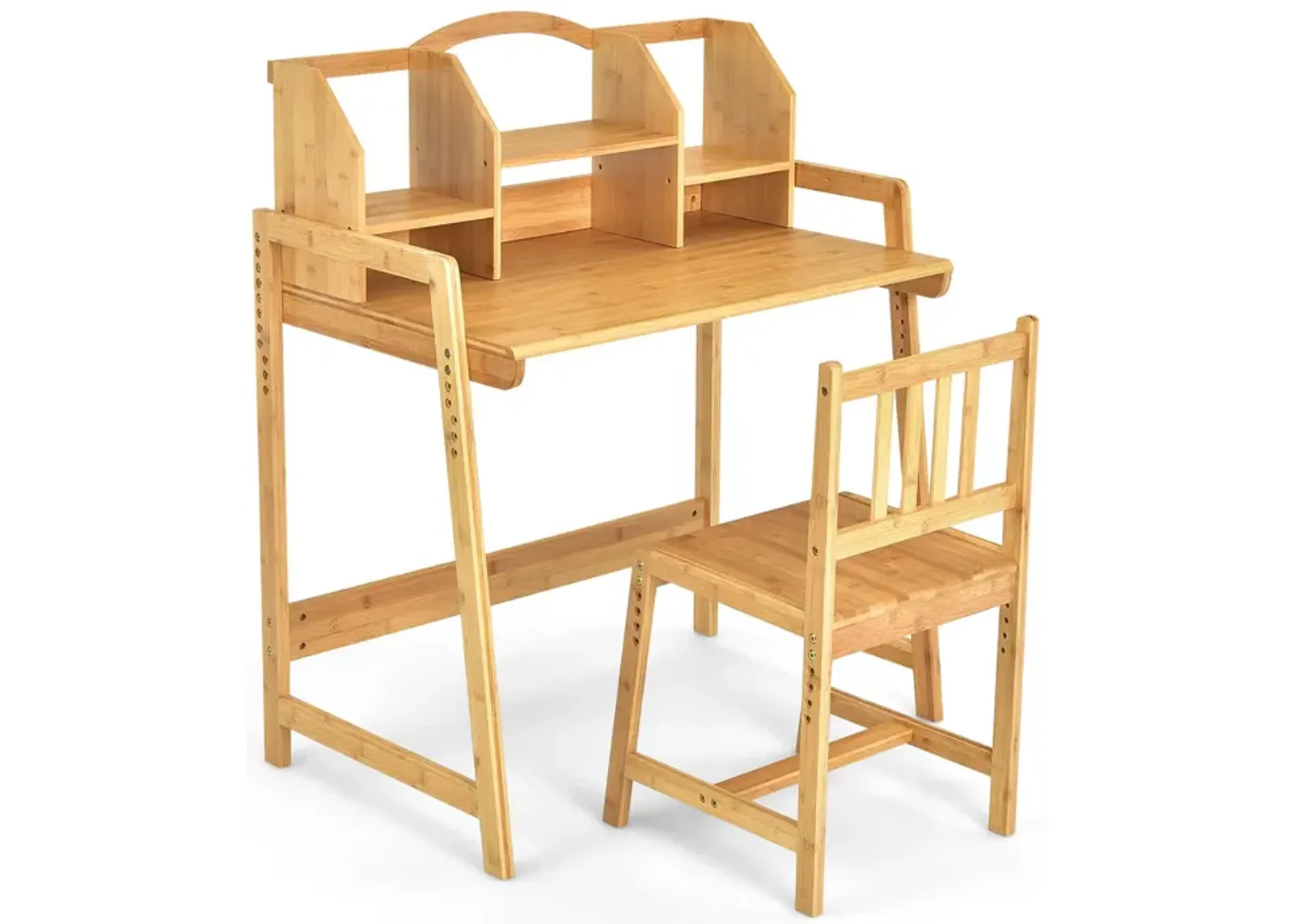 Bamboo Kids Study Desk and Chair Set with Bookshelf