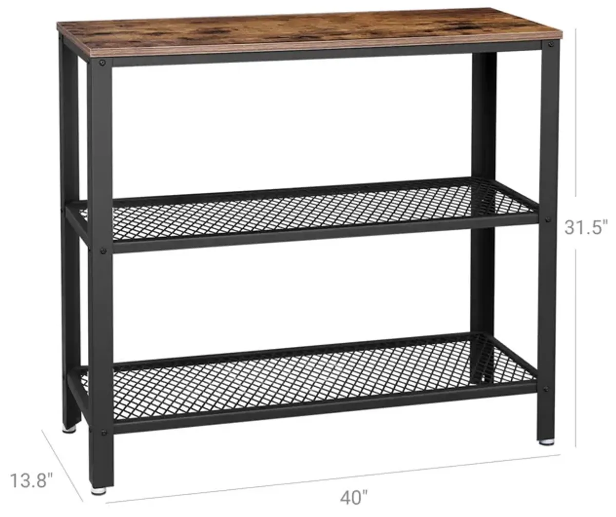 Industrial Console Table, Hallway Table with 2 Mesh Shelves