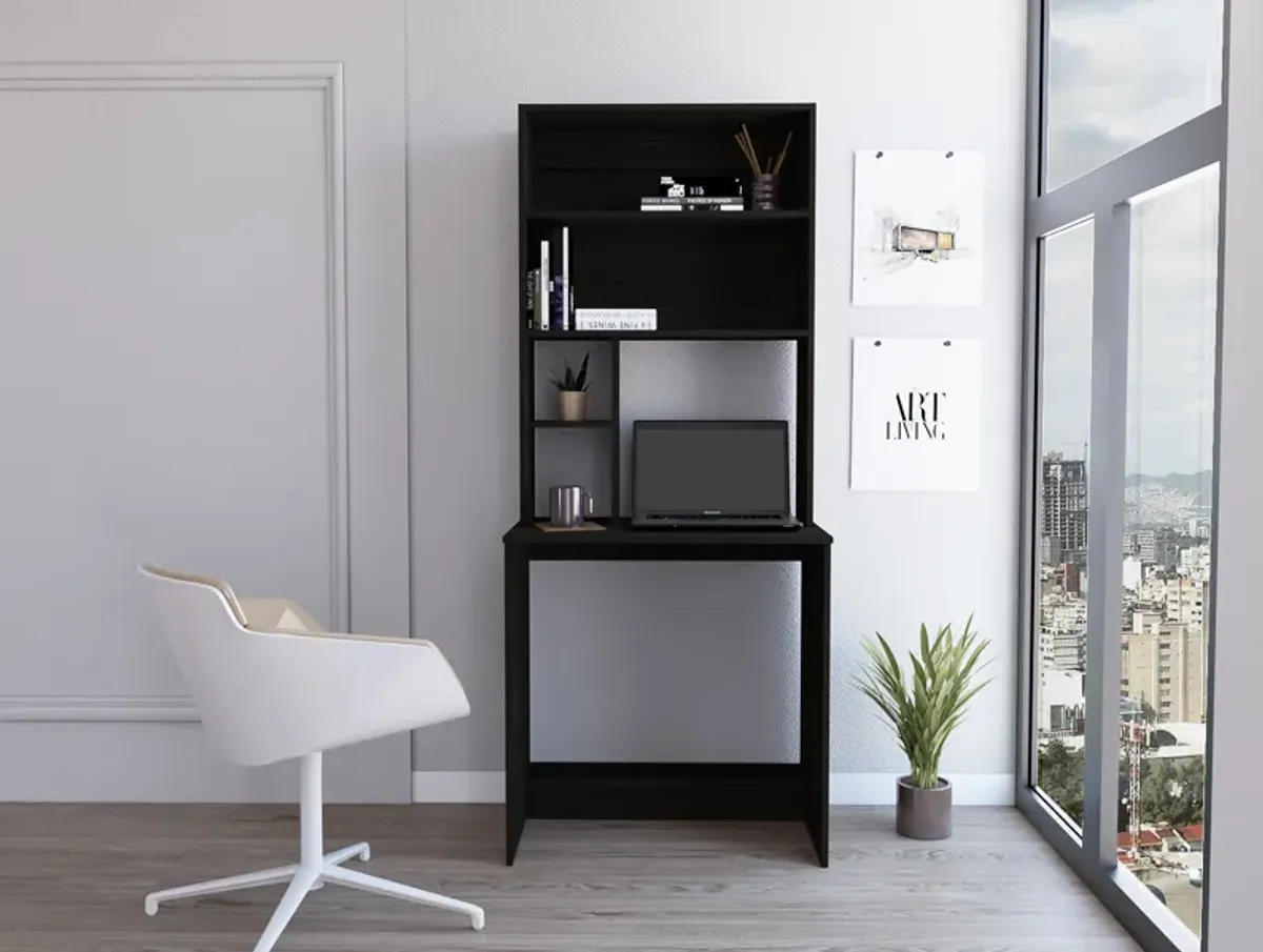 DEPOT E-SHOP Xalo Computer Hutch Desk, Lower Shelf, Four Shelves, Black