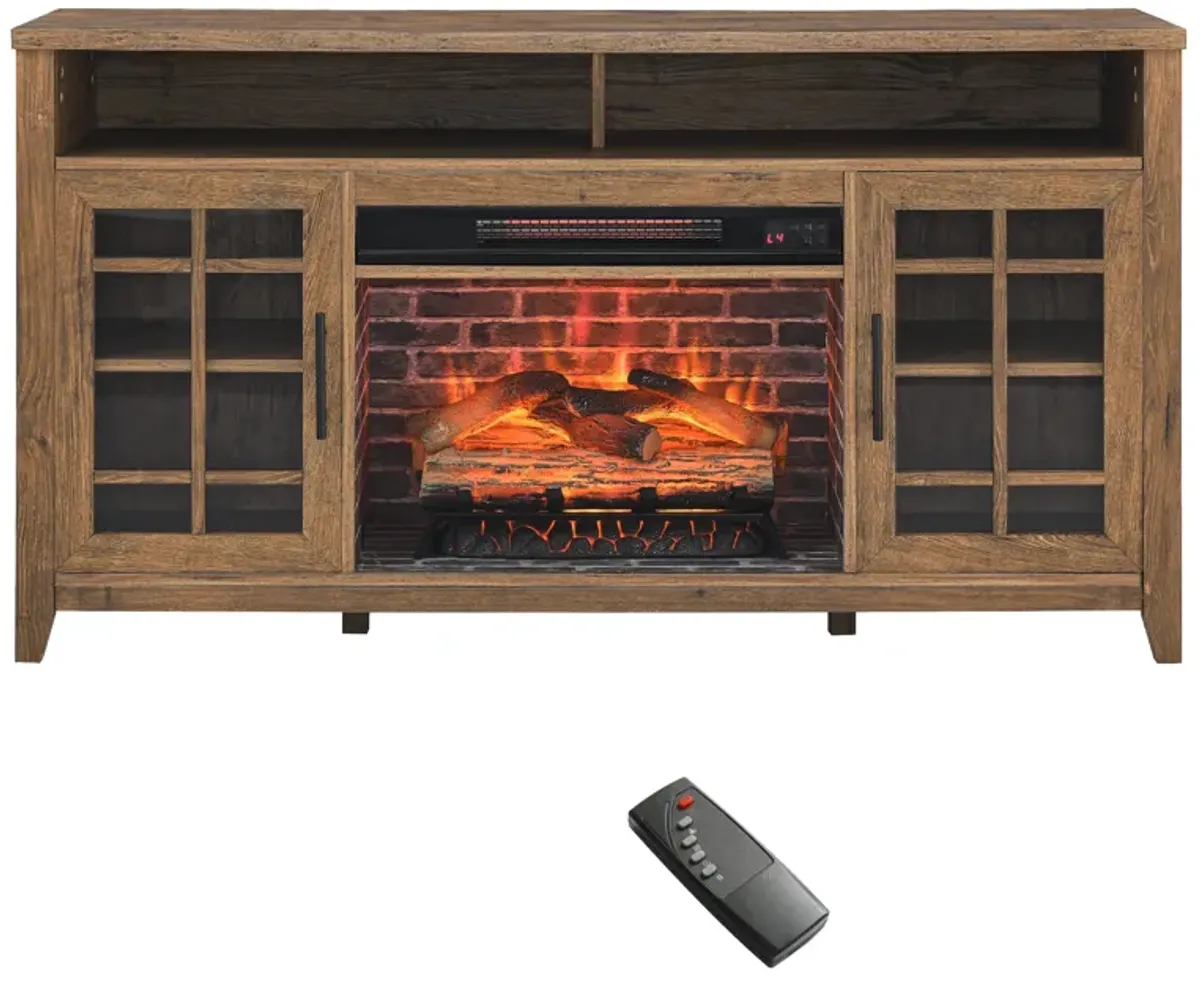 Streamdale 55" Media Stand with Fireplace, Barnwood Color