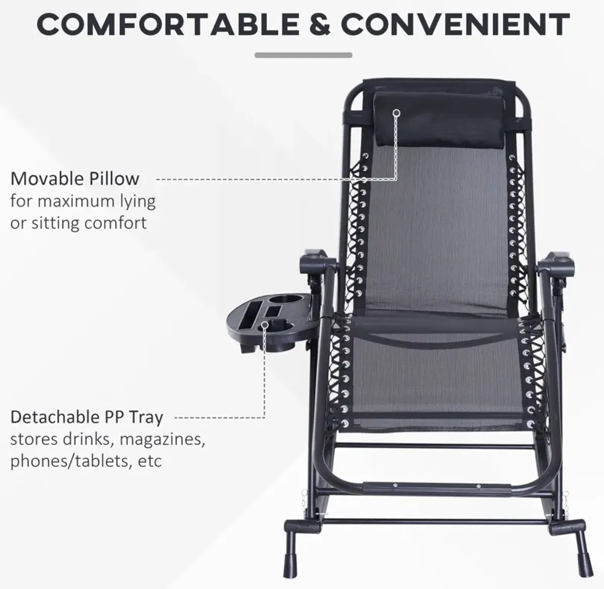 Outdoor Comfort Plus: Zero Gravity Rocking Chair with Headrest & Tray