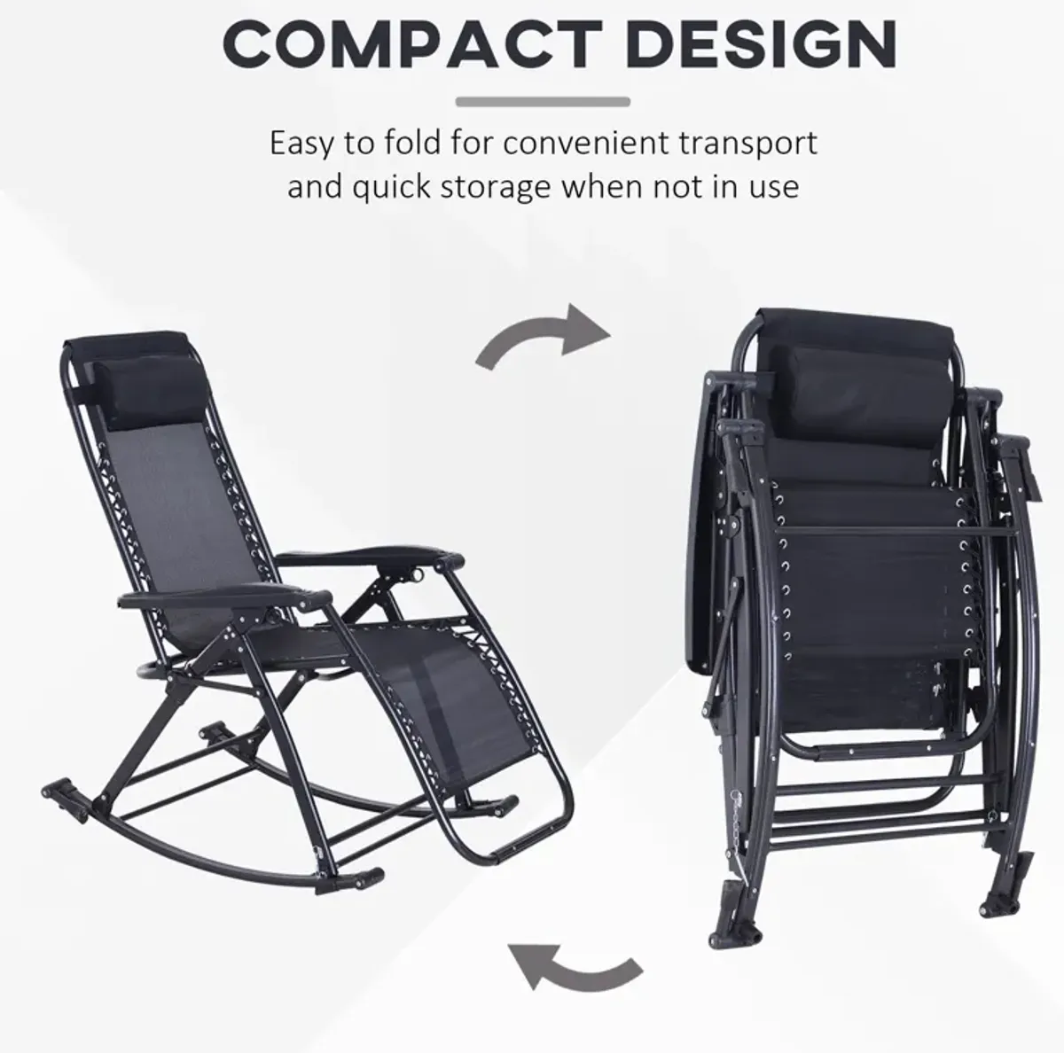 Outdoor Comfort Plus: Zero Gravity Rocking Chair with Headrest & Tray