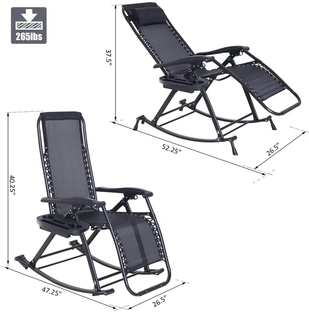 Outdoor Comfort Plus: Zero Gravity Rocking Chair with Headrest & Tray