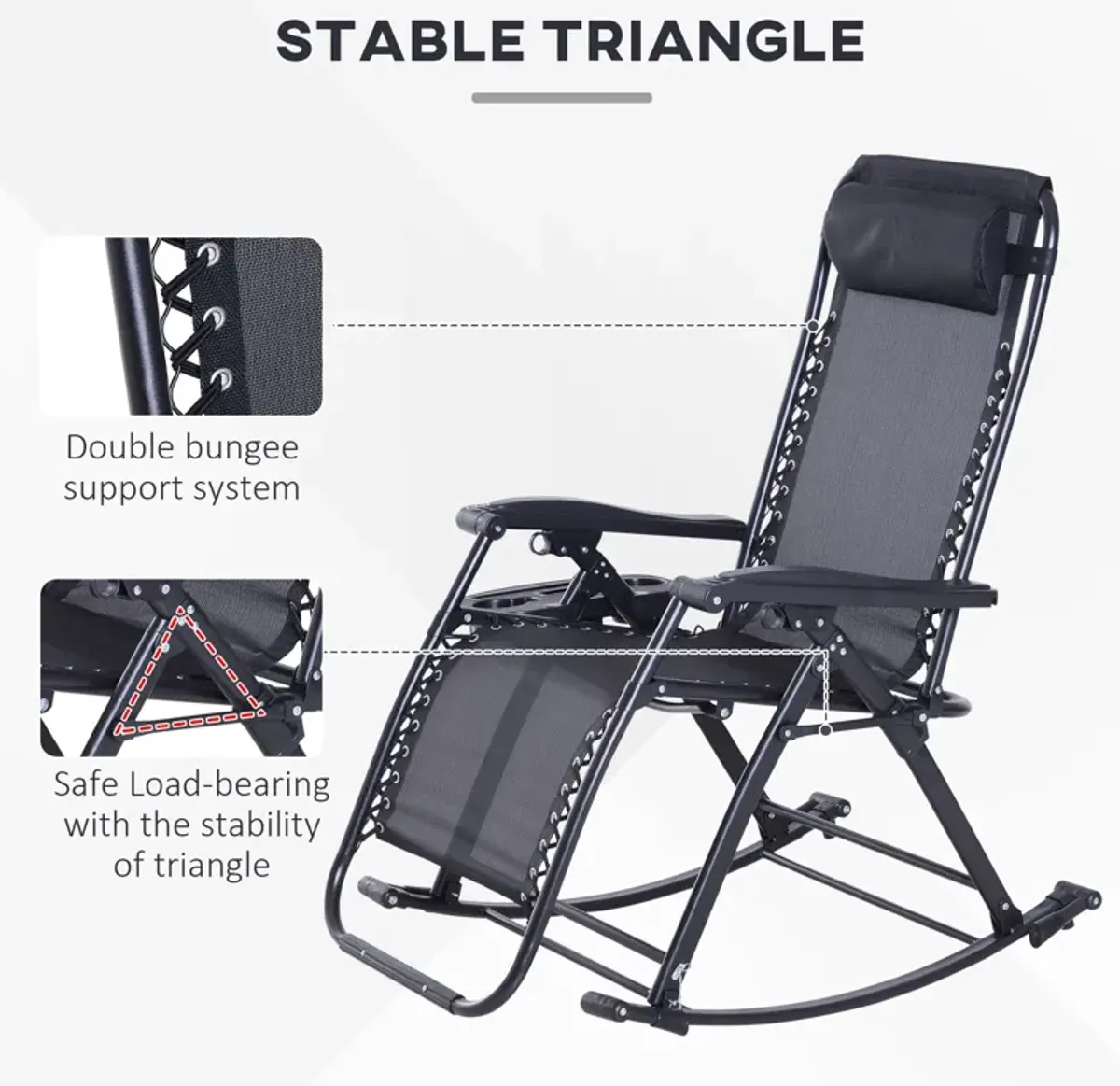 Outdoor Comfort Plus: Zero Gravity Rocking Chair with Headrest & Tray