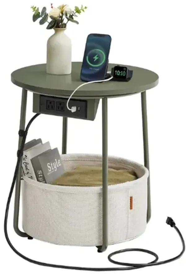 Nightstand with Charging Station – Compact Side Table with Power Strip for Phones, Tablets & Lamps