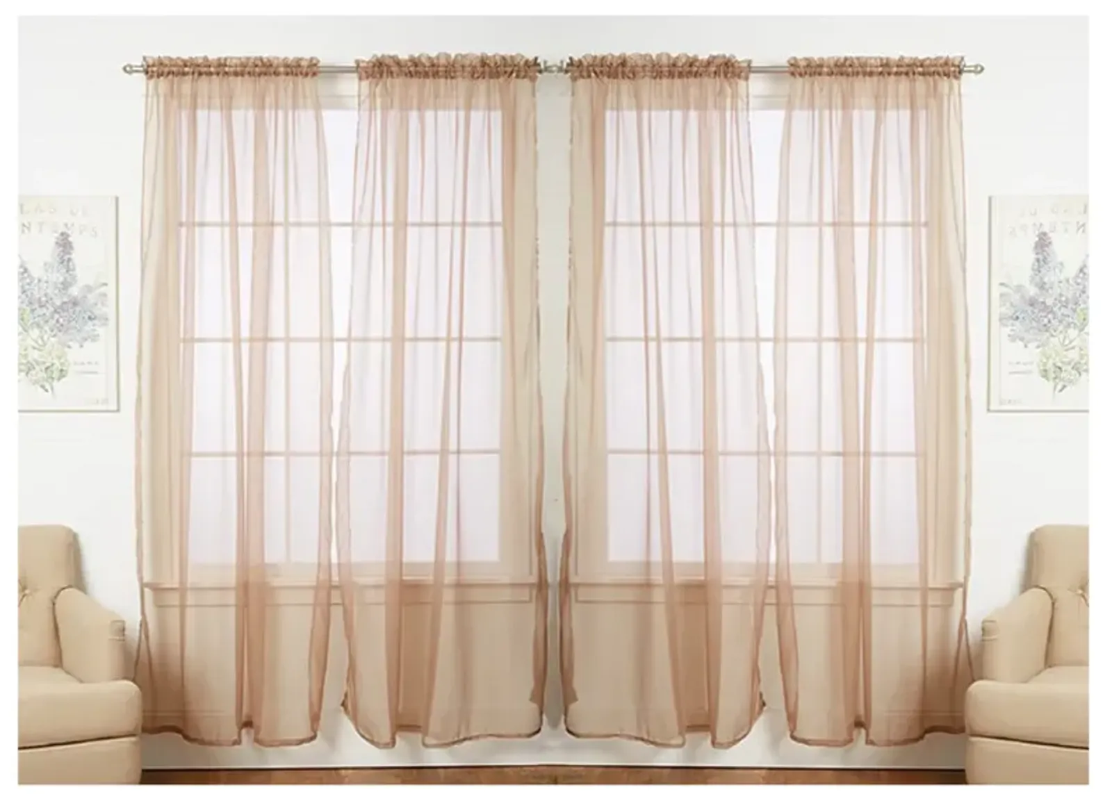 J&V TEXTILES Solid Sheer Window Curtain Panels- Set of 4