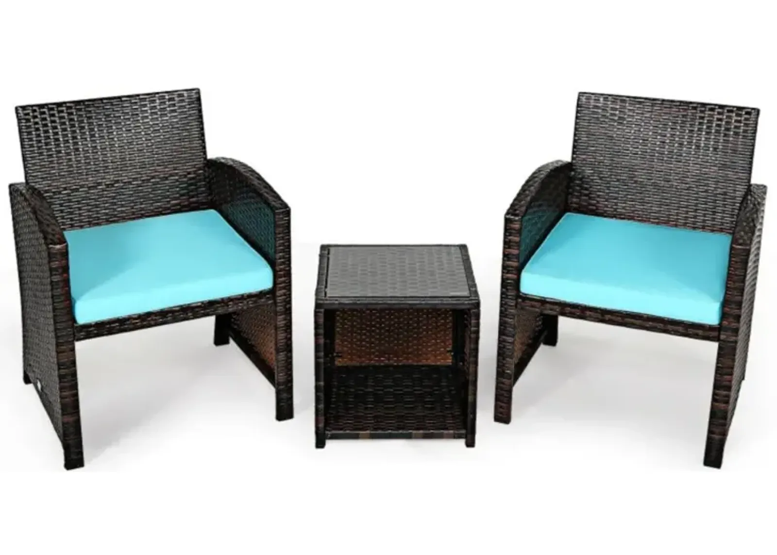 Hivvago 3 Pieces PE Rattan Wicker Furniture Set with Cushion Sofa Coffee Table for Garden