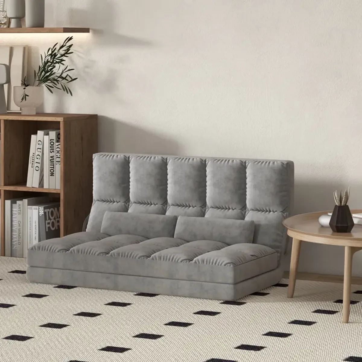 Dark Gray Recliner Sofa: Convertible Floor Chair, Adjustable