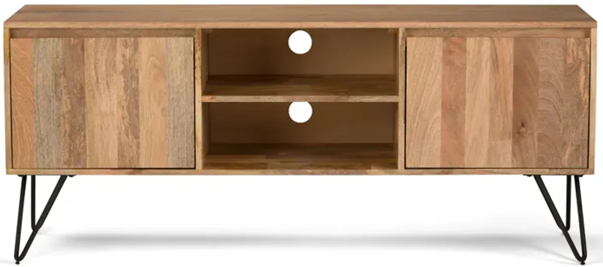Hunter SOLID MANGO WOOD 60 inch Wide Industrial TV Media Stand in Natural For TVs up to 65 inches