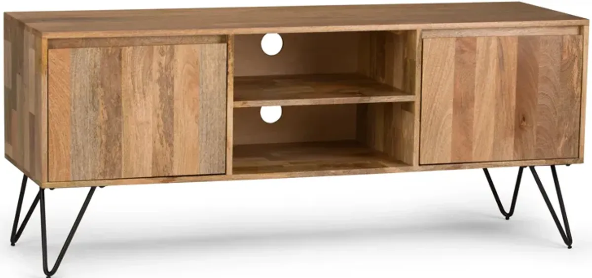 Hunter SOLID MANGO WOOD 60 inch Wide Industrial TV Media Stand in Natural For TVs up to 65 inches
