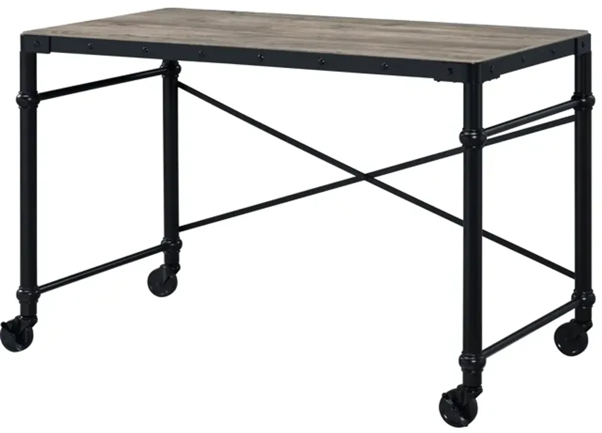 ACME Oklarth Writing Desk, Rustic Oak & Black Finish