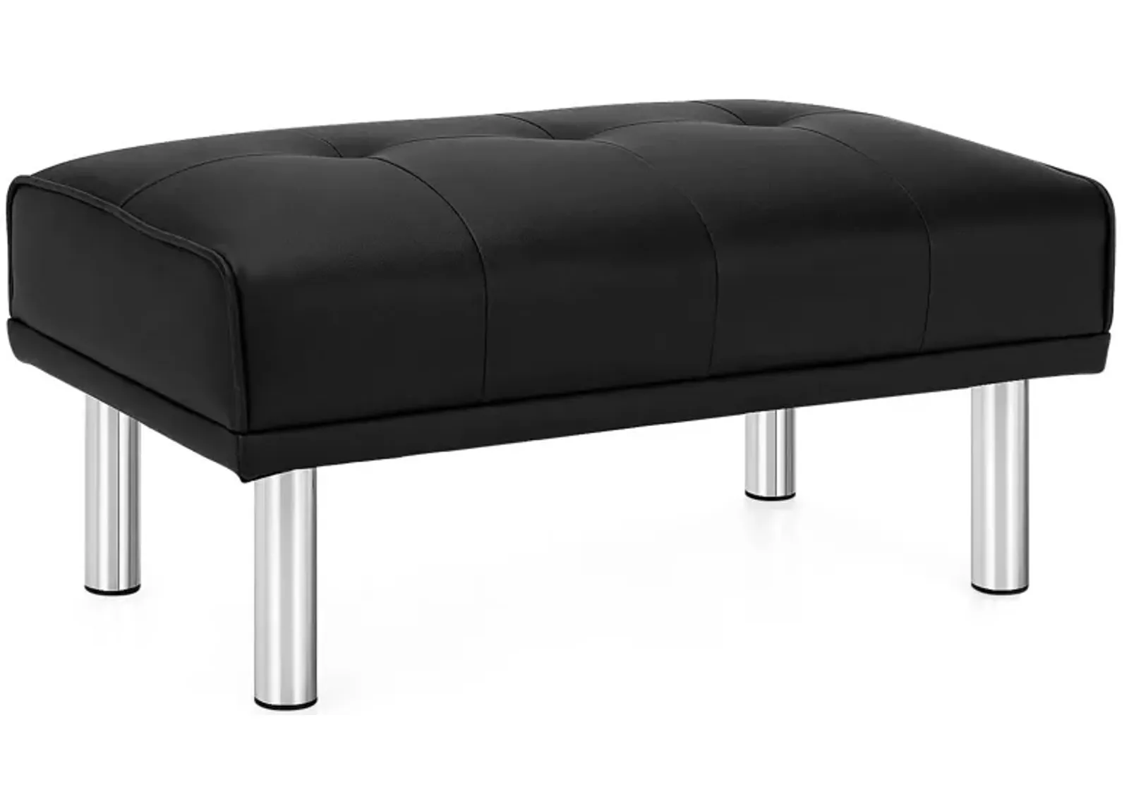 Rectangle Tufted Ottoman with Stainless Steel Legs for Living Room-Black