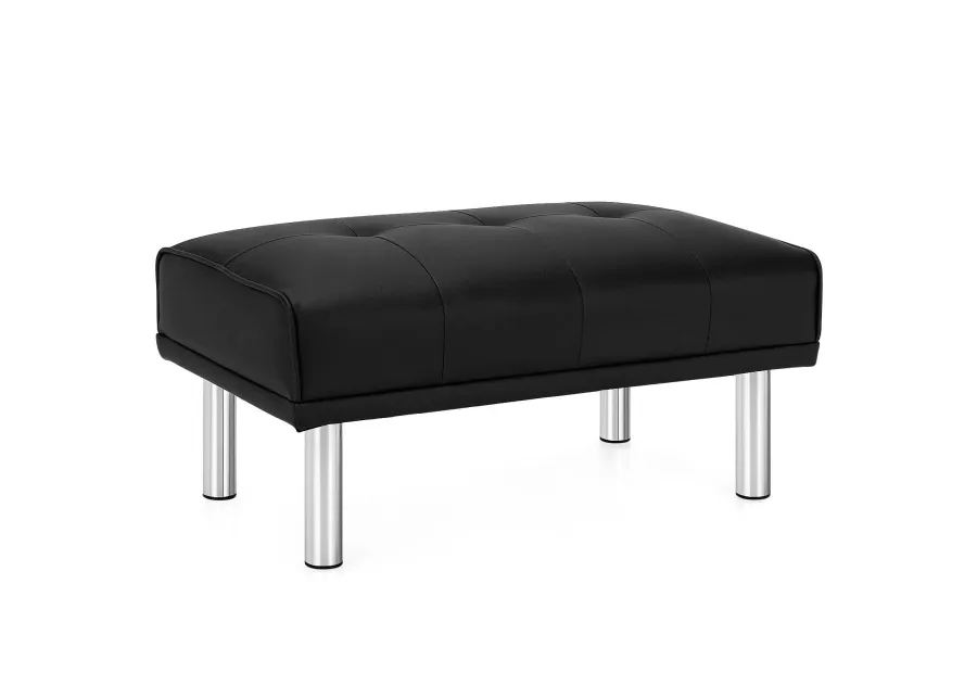 Rectangle Tufted Ottoman with Stainless Steel Legs for Living Room-Black