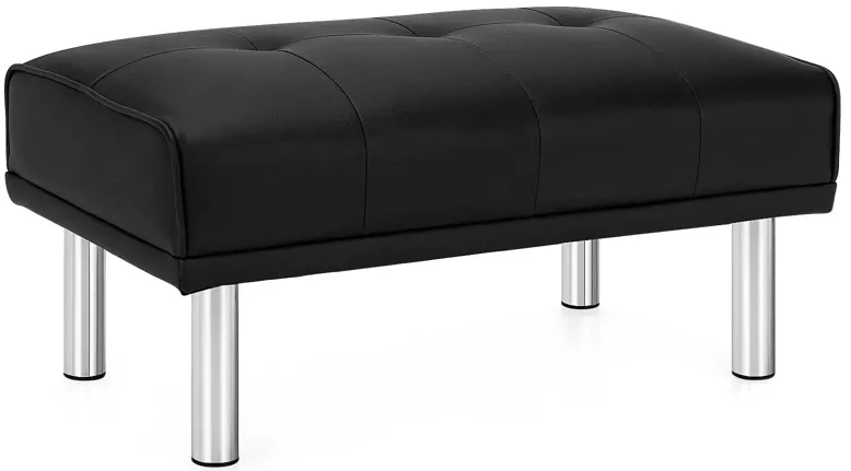 Rectangle Tufted Ottoman with Stainless Steel Legs for Living Room-Black