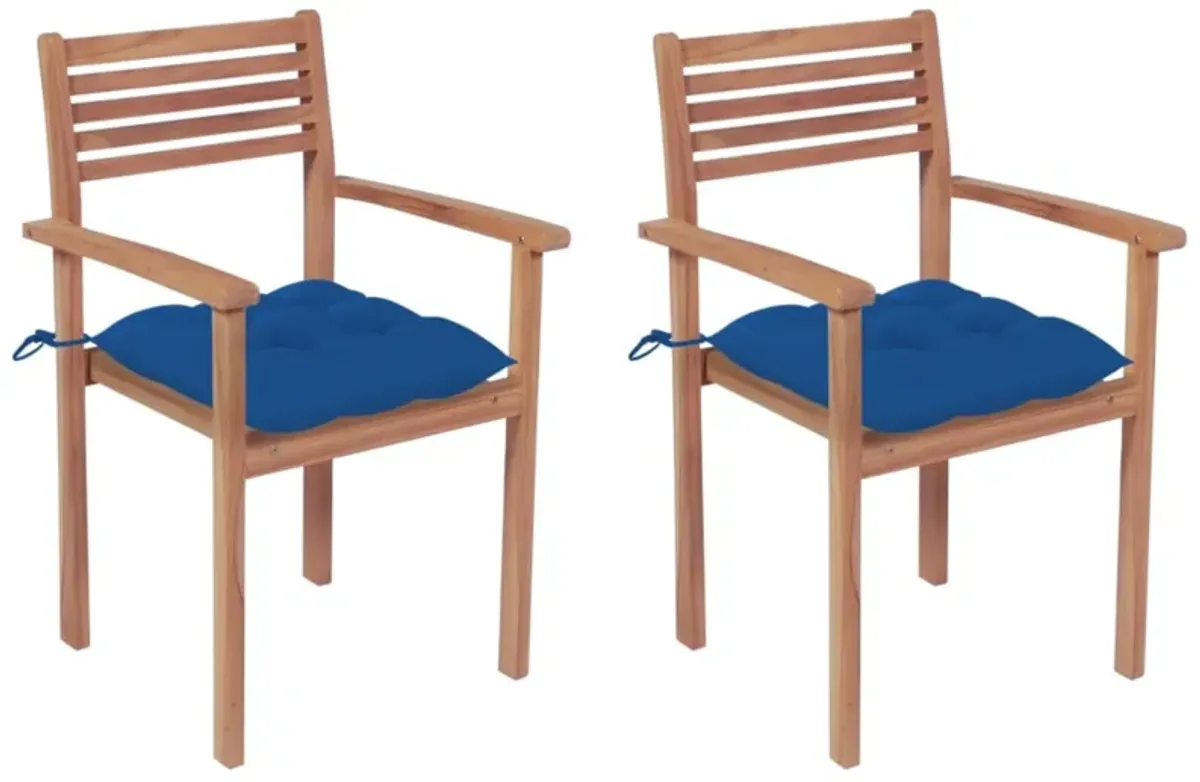 vidaXL Garden Chairs 2 pcs with Blue Cushions Solid Teak Wood