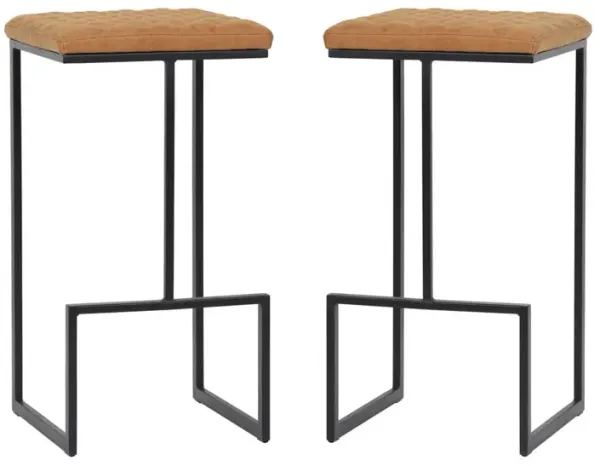 LeisureMod Quincy Leather Bar Stools With Metal Frame Set of 2