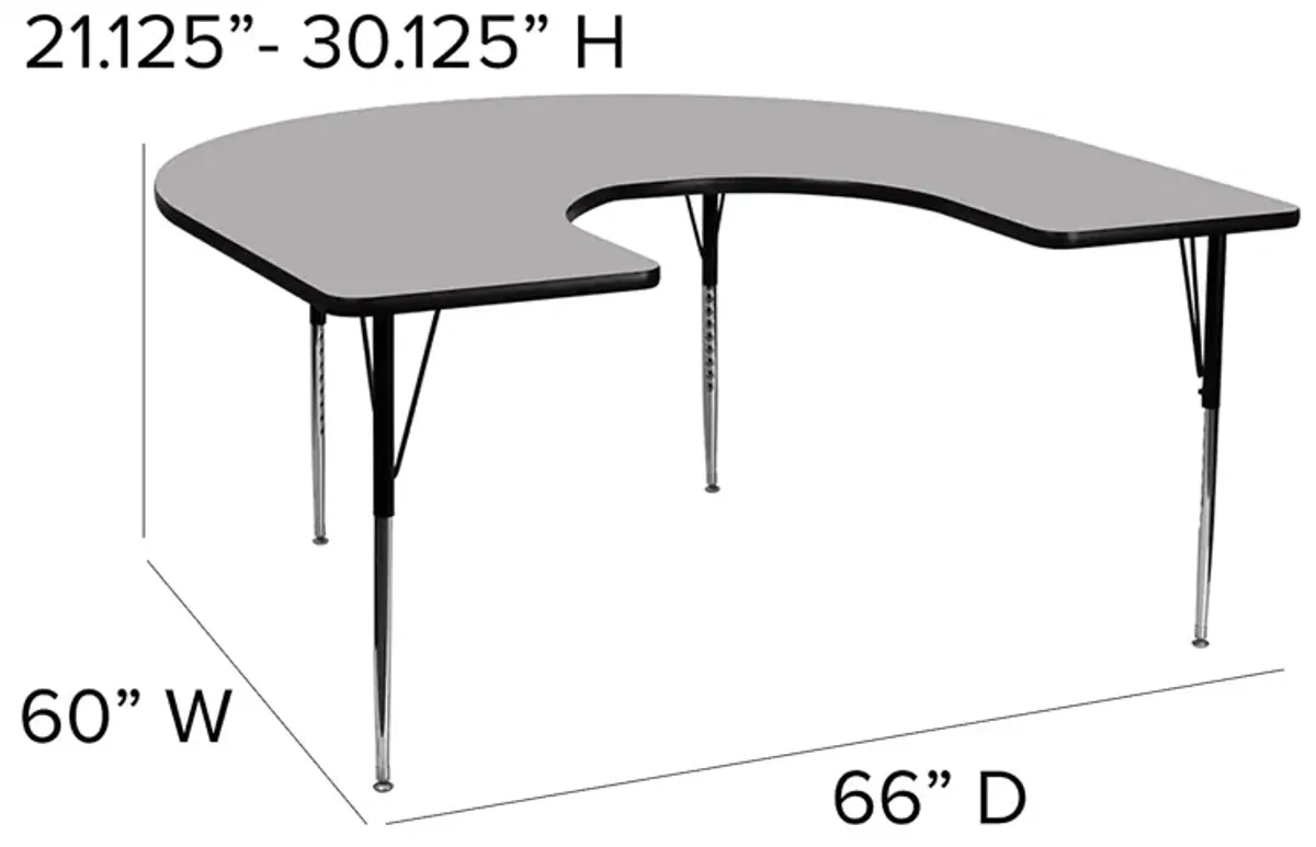 Flash Furniture 60''W x 66''L Horseshoe Grey Thermal Laminate Activity Table - Standard Height Adjustable Legs