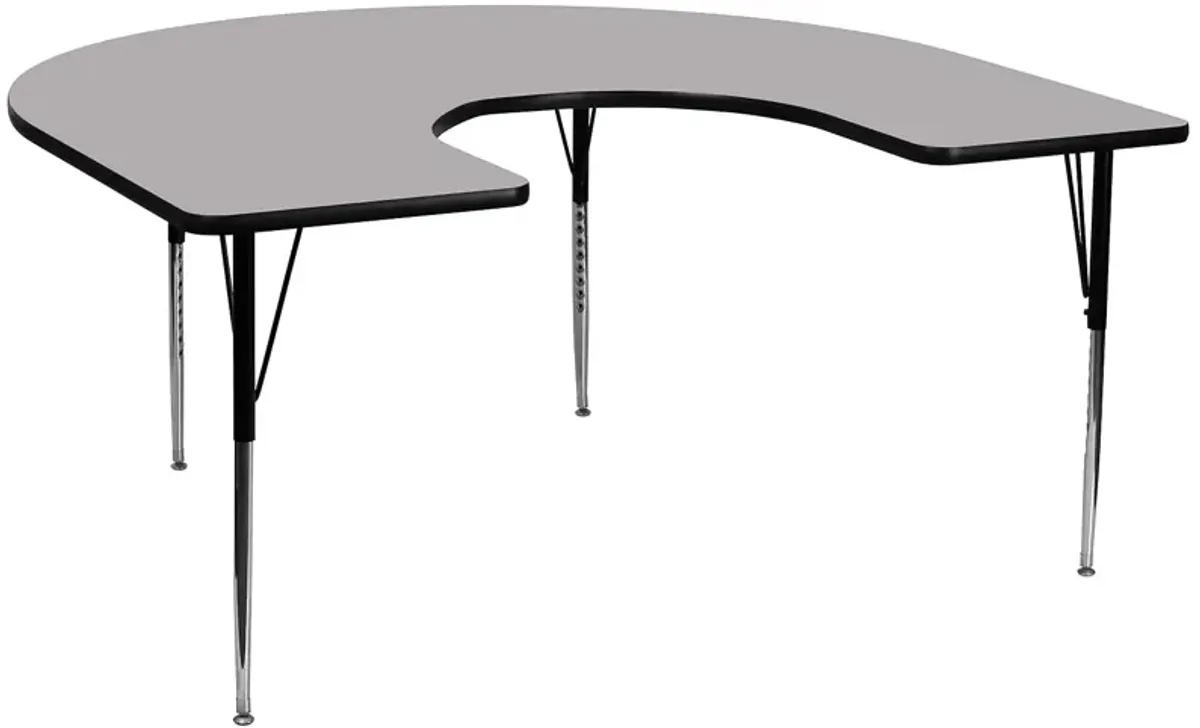 Flash Furniture 60''W x 66''L Horseshoe Grey Thermal Laminate Activity Table - Standard Height Adjustable Legs