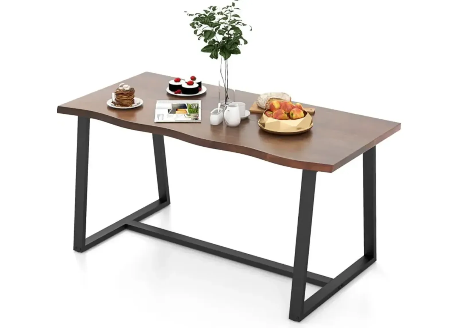 Hivvago 63" Large Dining Table with Wavy Edge and Heavy-duty Metal Frame