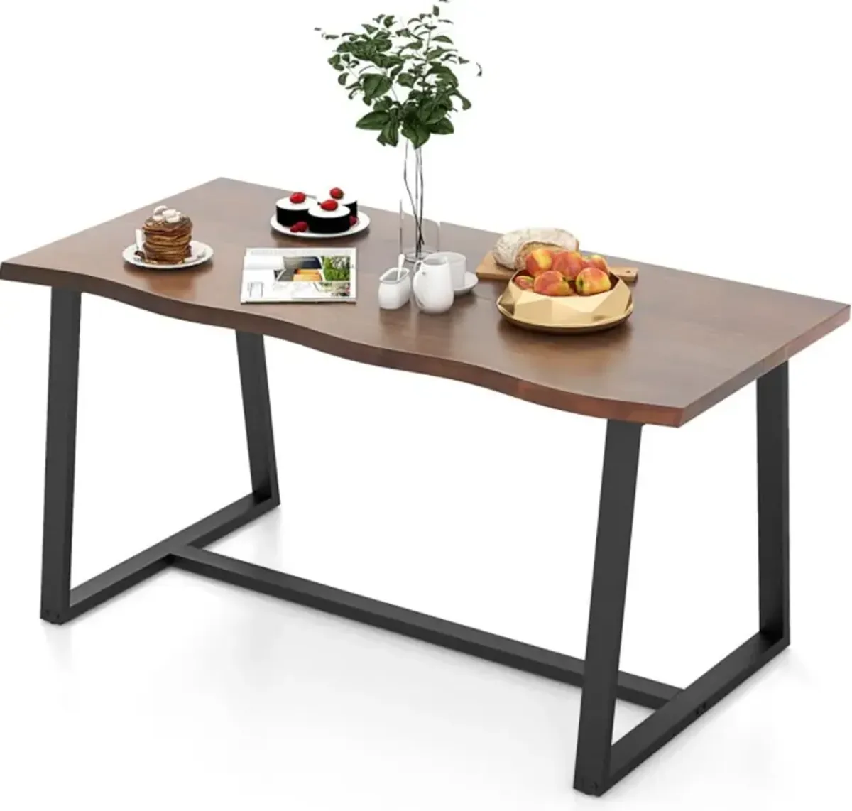 Hivvago 63" Large Dining Table with Wavy Edge and Heavy-duty Metal Frame