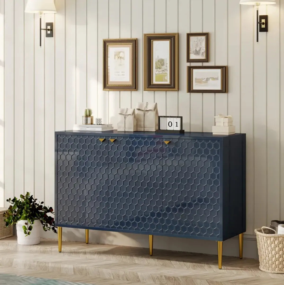 MONDAWE Free Standing Storage Cabinet, 3-Door Sideboard with Metal Knobs and Adjustable Shelf Accent Cabinet