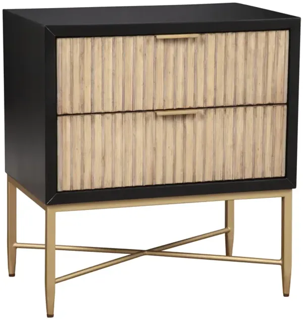 Nightstand with 2 Corrugated Drawers and Metal Base, Black-Benzara
