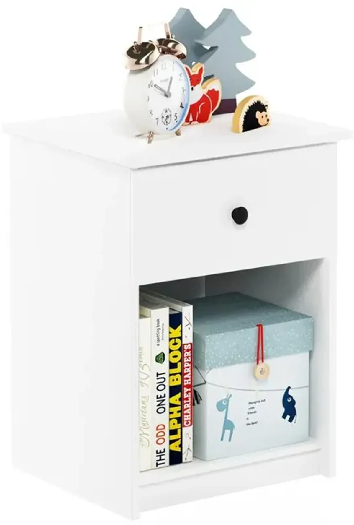 Furinno Lucca Nightstand with One Drawer, Set of 2, White