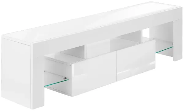 Monarch Specialties I 3548 Tv Stand, 63 Inch, Console, Media Entertainment Center, Storage Cabinet, Living Room, Bedroom, Laminate, Glossy White, Clear, Contemporary, Modern