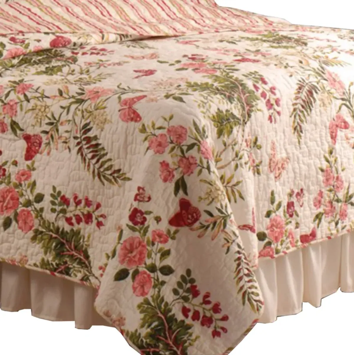 Atlanta Fabric 3 Piece Queen Size Quilt Set with Butterfly Print,Multicolor - Benzara