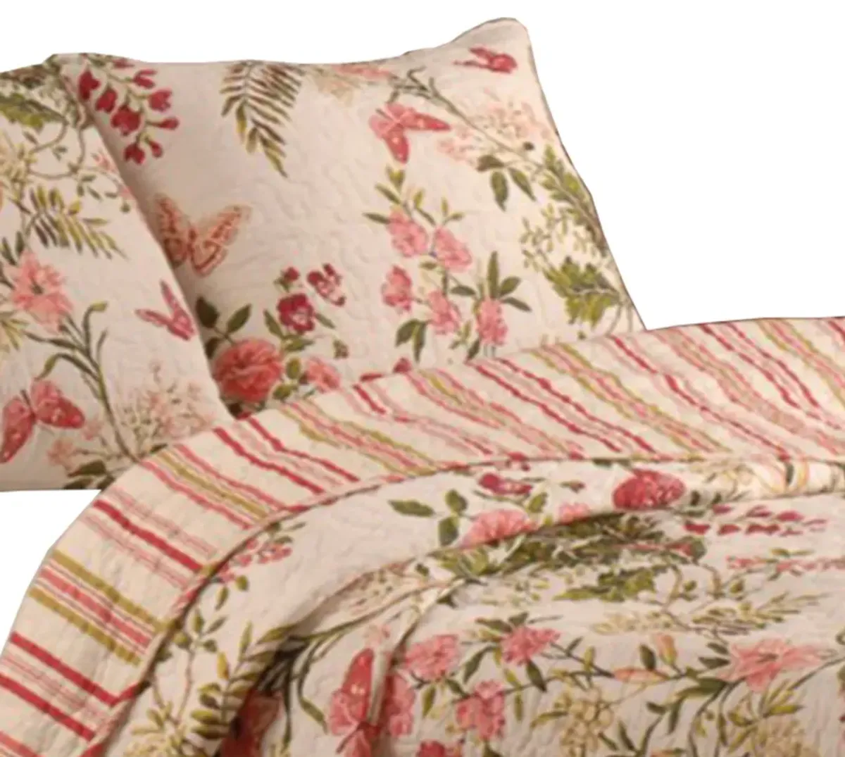 Atlanta Fabric 3 Piece Queen Size Quilt Set with Butterfly Print,Multicolor - Benzara