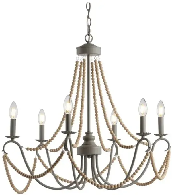 Rustica Adjustable Greige Metal/Wood Bead LED Chandelier