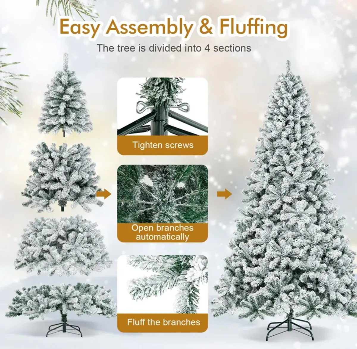 9 Feet Artificial Christmas Tree with Premium Snow Flocked Hinged