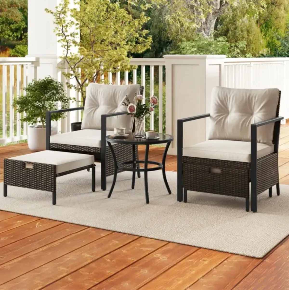 Hivvago 4 Piece Outdoor Furniture Set with Glass Topped Coffee Table