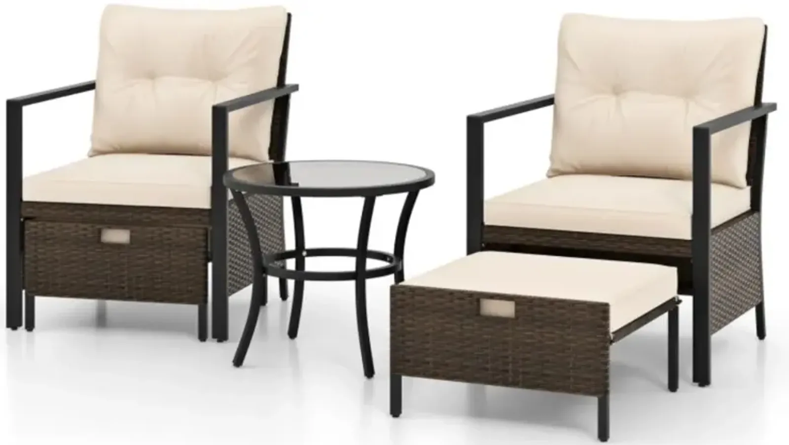 Hivvago 4 Piece Outdoor Furniture Set with Glass Topped Coffee Table