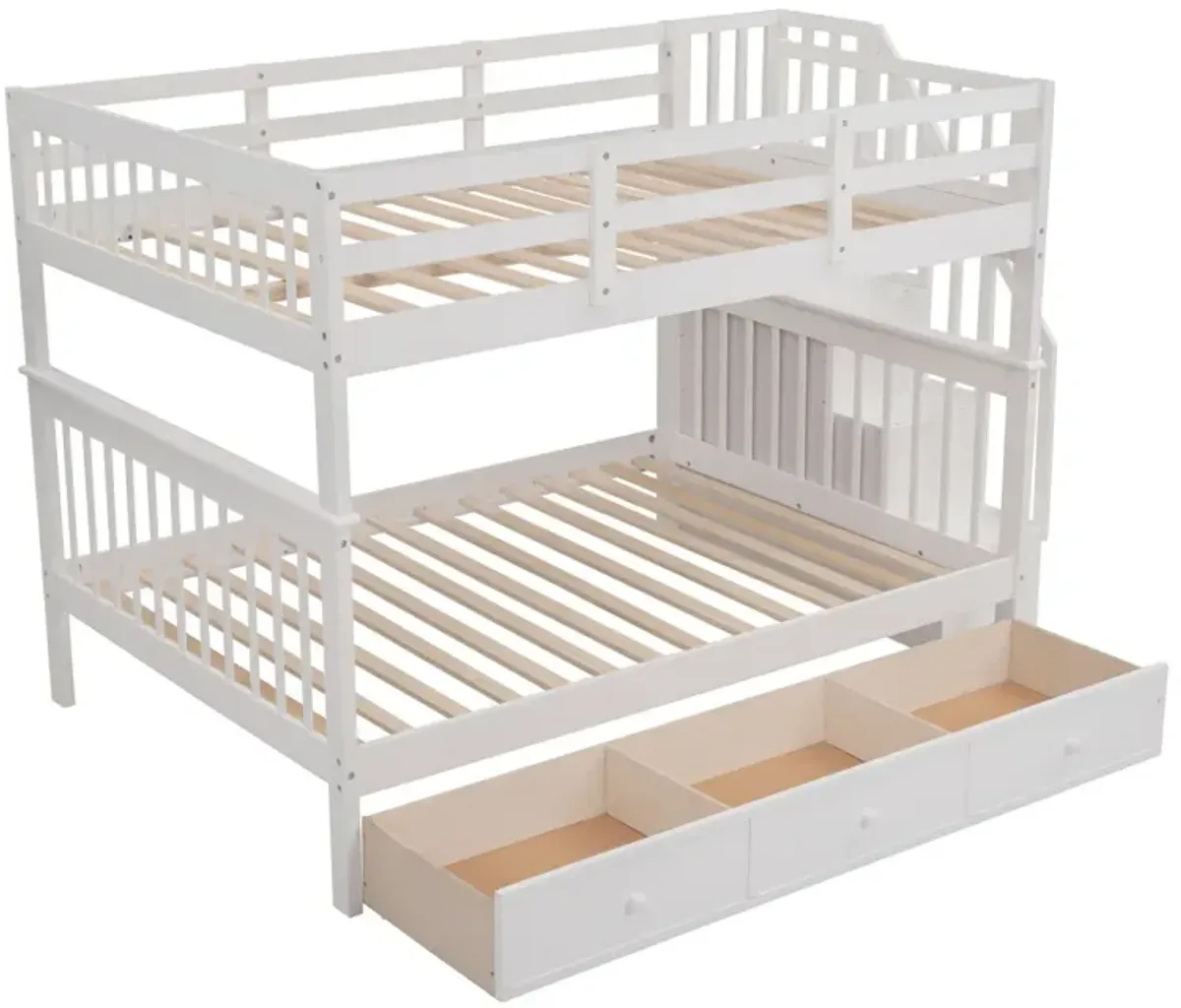 Stairway Full-Over-Full Bunk Bed With Drawer, Storage And Guard Rail For Bedroom