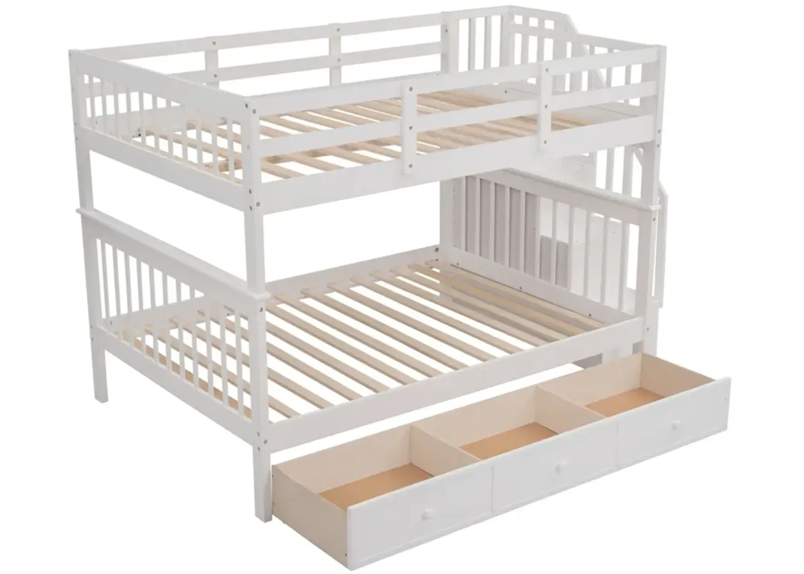 Stairway Full-Over-Full Bunk Bed With Drawer, Storage And Guard Rail For Bedroom