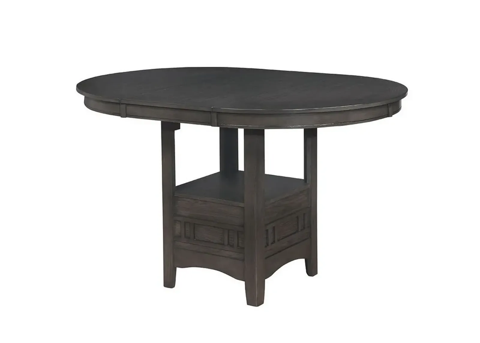 Round Counter Height Table with Pedestal Base and Extendable leaf, Gray-Benzara