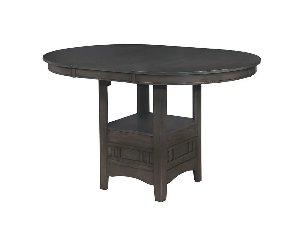 Round Counter Height Table with Pedestal Base and Extendable leaf, Gray-Benzara