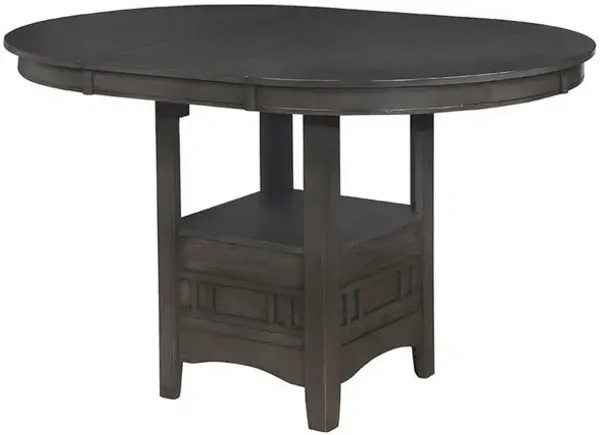 Round Counter Height Table with Pedestal Base and Extendable leaf, Gray-Benzara