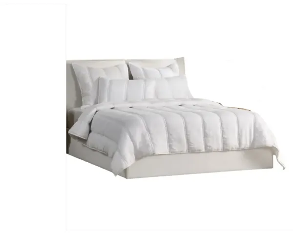 Rawi King Size Quilt, White Sustainable Ramie Cotton, Channel Stitched - Benzara