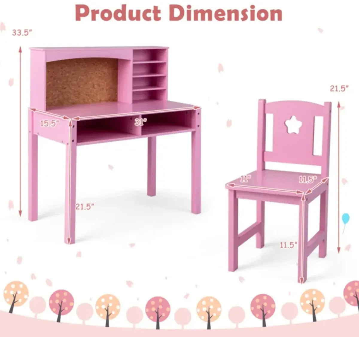 Hivvago Kids Desk and Chair Set with Hutch and Bulletin Board for 3+ Kids