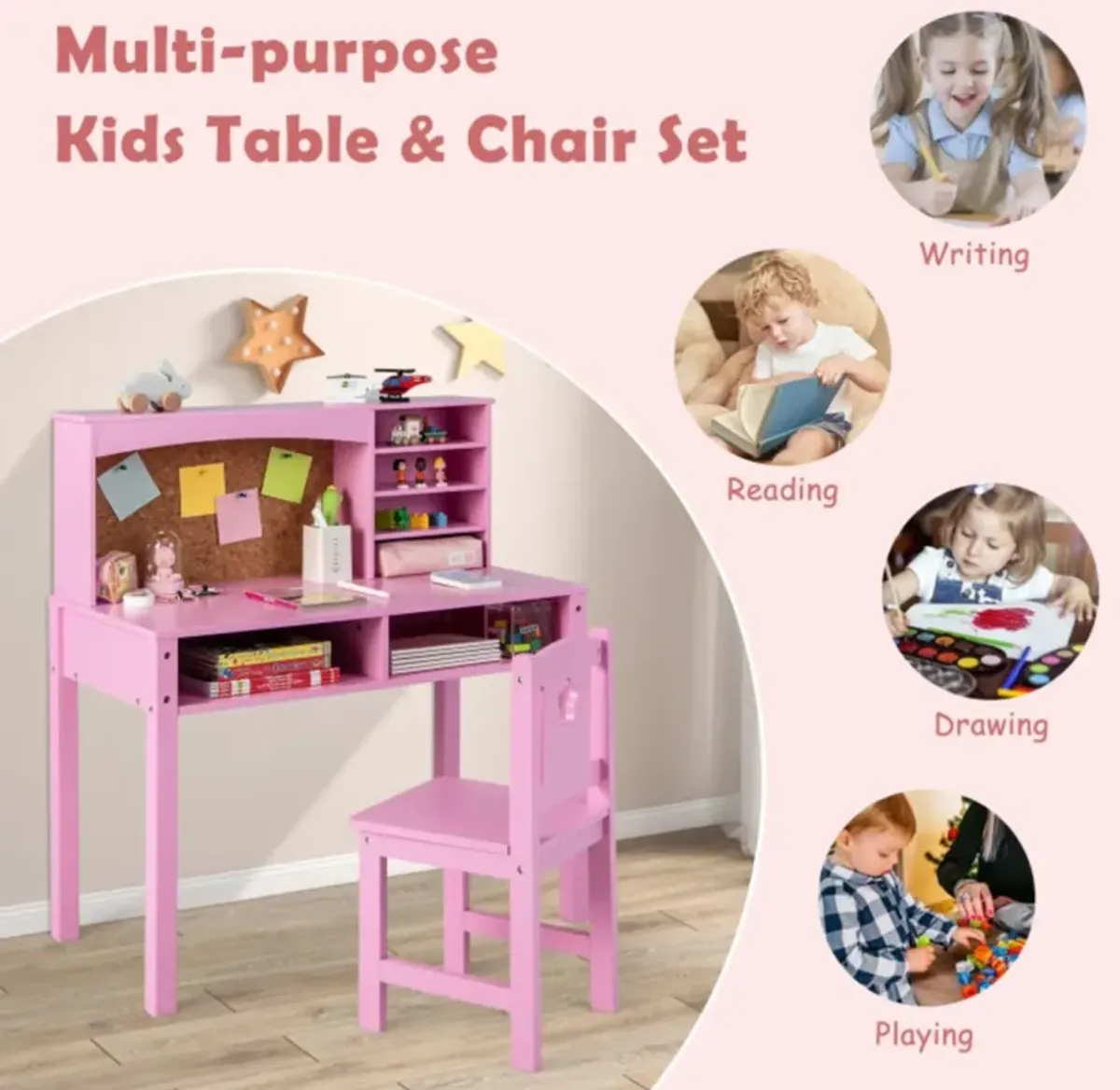 Hivvago Kids Desk and Chair Set with Hutch and Bulletin Board for 3+ Kids