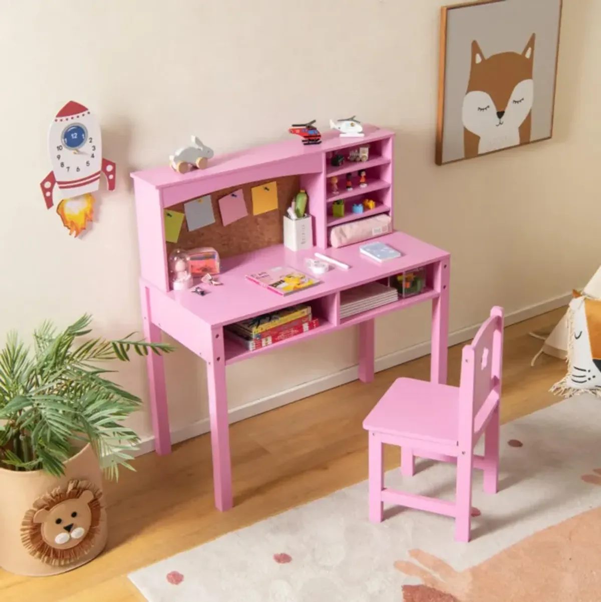 Hivvago Kids Desk and Chair Set with Hutch and Bulletin Board for 3+ Kids