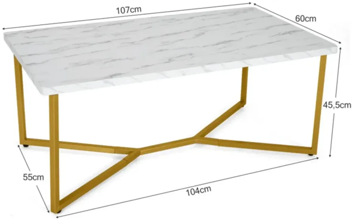 Hivvago White Faux Marble Coffee Table with Gold Finished Metal Frame