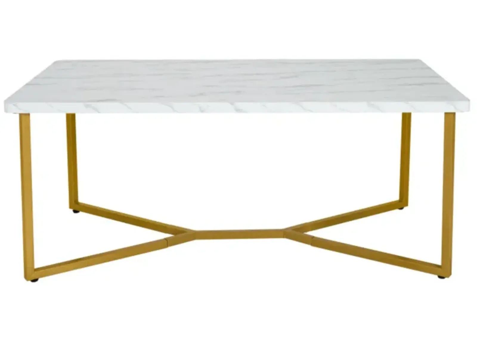 Hivvago White Faux Marble Coffee Table with Gold Finished Metal Frame