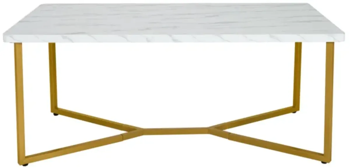 Hivvago White Faux Marble Coffee Table with Gold Finished Metal Frame