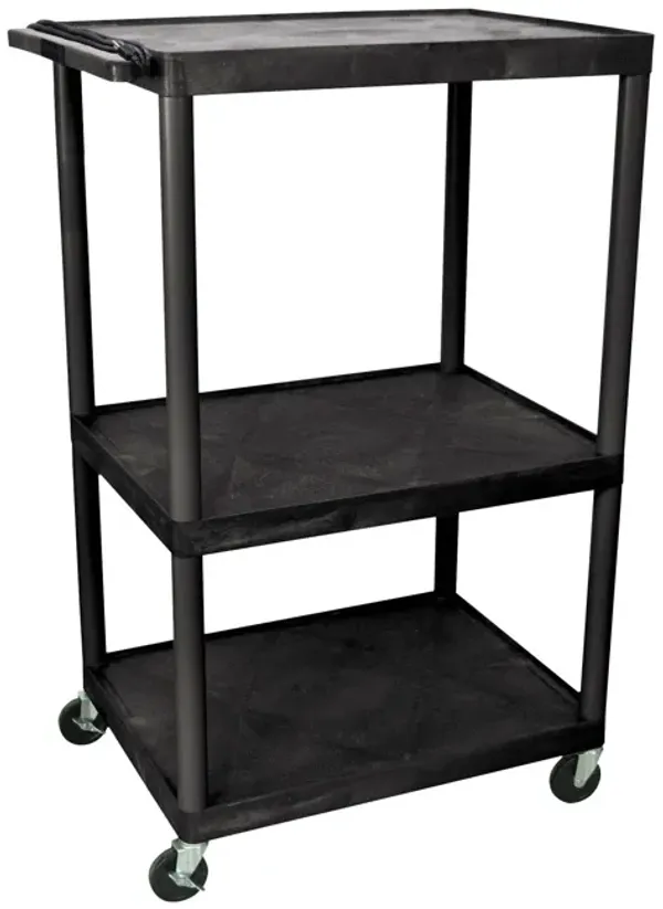 Luxor Black Endura 3 Shelf Presentation Cart 54 1/4"H