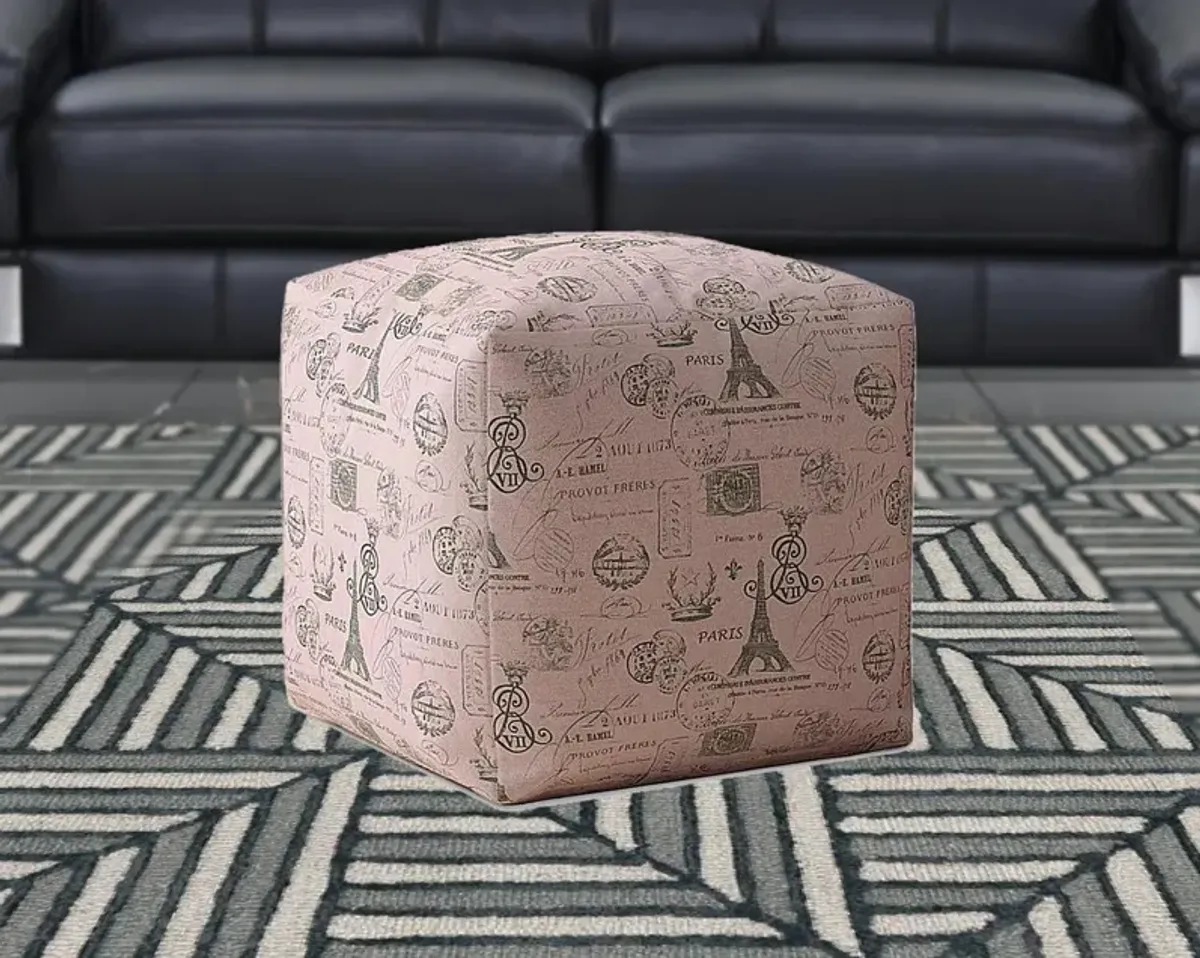 Homezia 17" Grey And Pink Twill Paris Pouf Ottoman