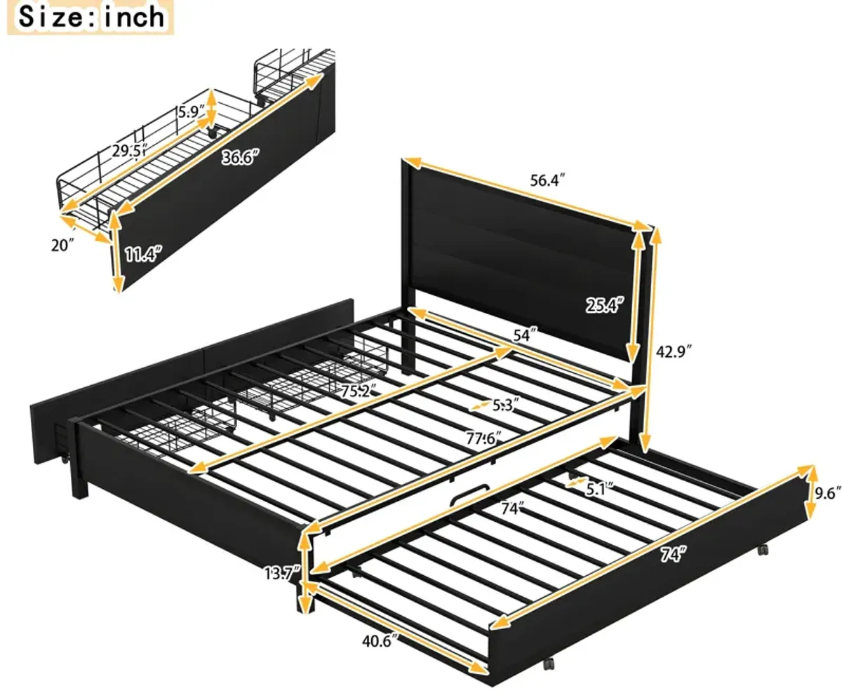 Merax Storage Platform Bed with Trundle and Drawers