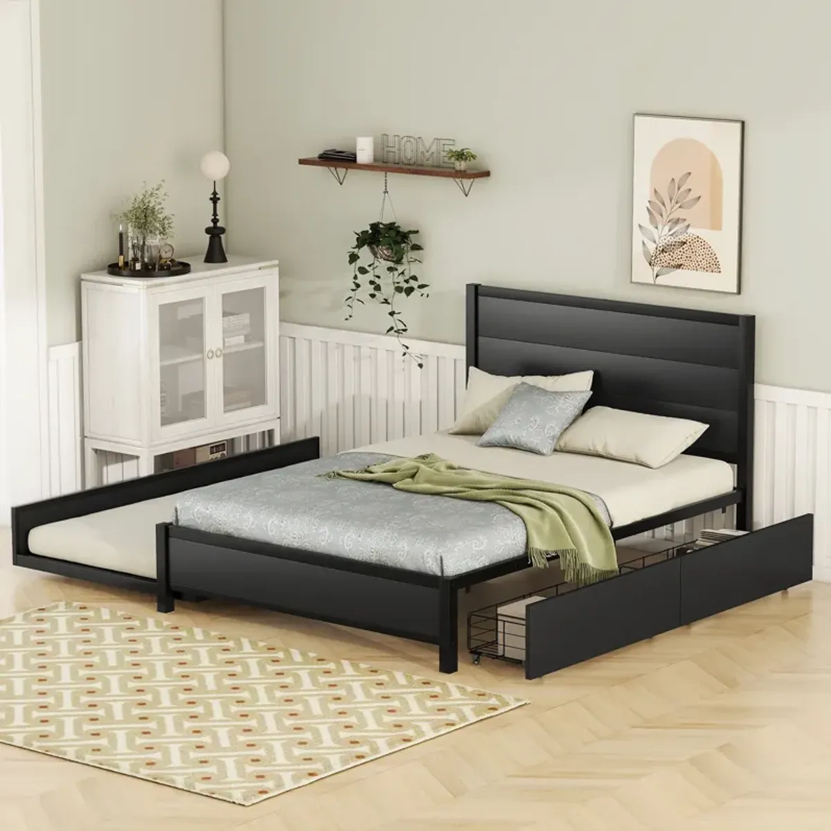 Merax Storage Platform Bed with Trundle and Drawers